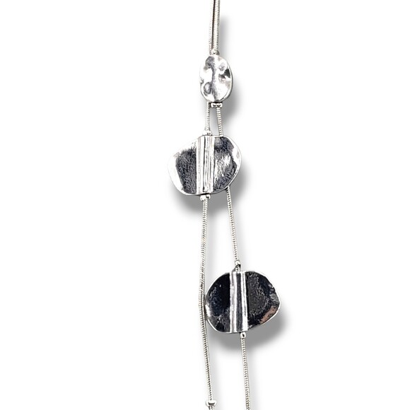 Silver Tone Modernist Brutalist Disc Satellite Double Strand Layered Necklace - Picture 5 of 7